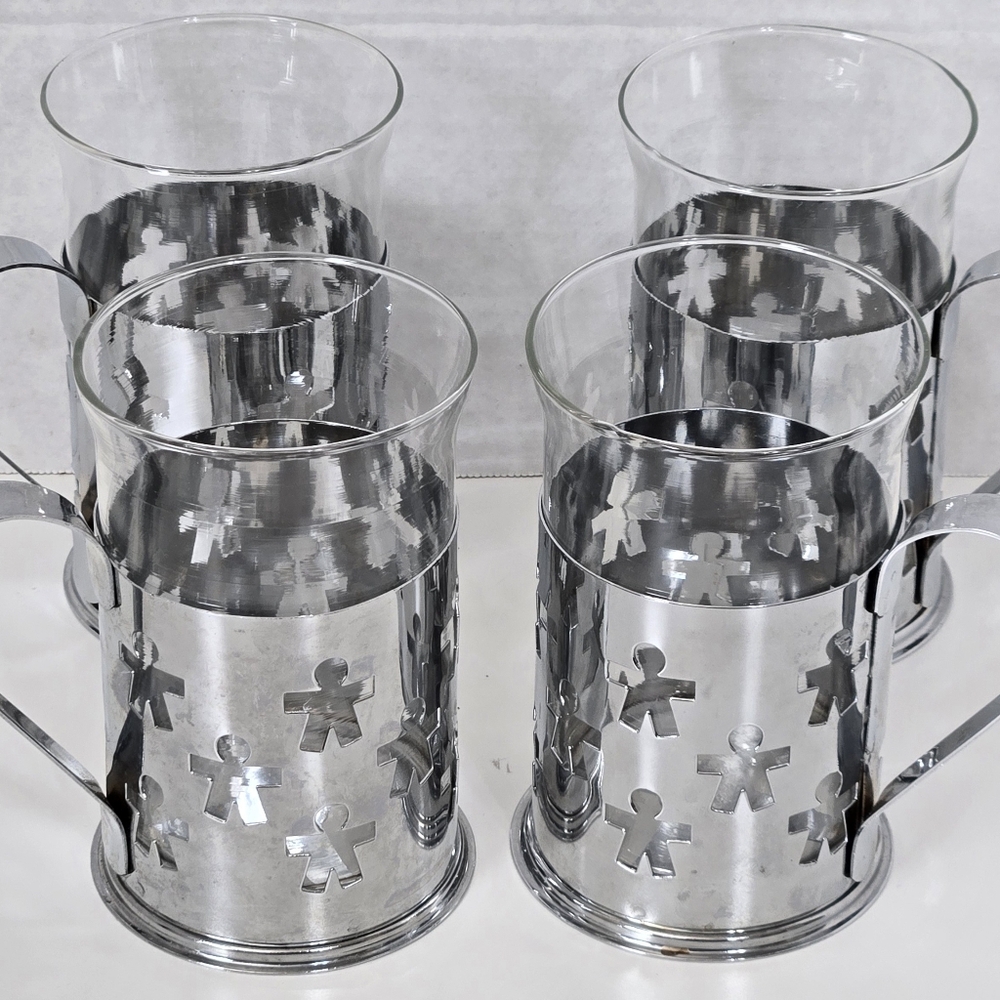 Glass Espresso French Press Cups with Stainless Steel Holders Set of 4